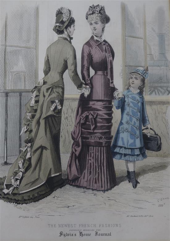A set of four late 19th / early 20th century French fashion prints, largest 19.5 x 27cm
